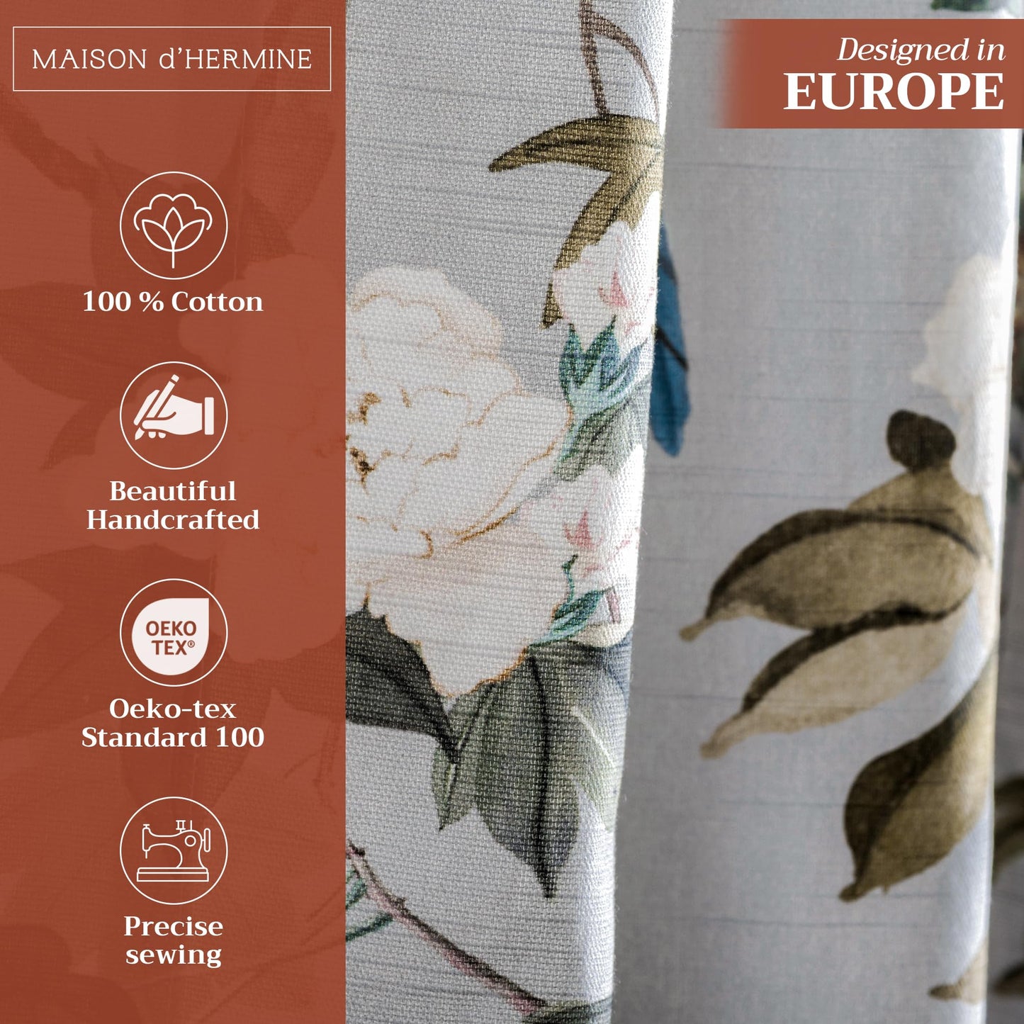 Maison d' Hermine Curtains for Living Room 100% Cotton 96 inch Length One Panel Light Filtering Curtains for Windows with Rod and Loop Pockets Spring Summer (Hokuzai - Grey, 50" W x 96" L)