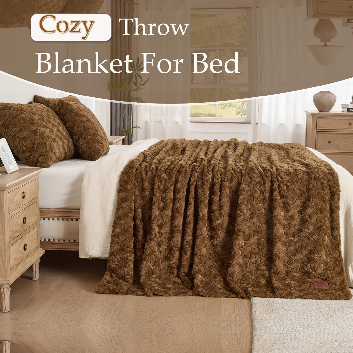 Faux Fur Rabbit Throw Blanket,Super Soft Plush Thick Warm Blanket,Fuzzy Luxury Plush Decorative Blanket for Couch Bed Sofa-Brown(50 * 60inch)
