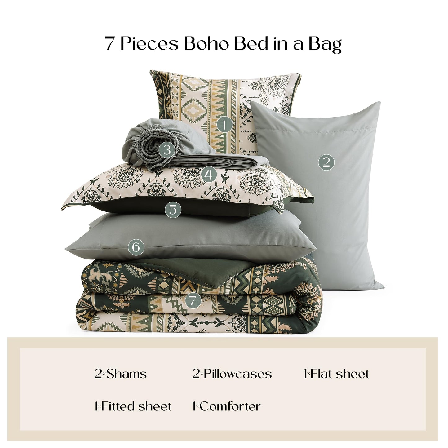 Geniospin King Size Comforter Set- 7 Pieces Boho Bed in a Bag, Western Bedding Set for All Seasons, Soft Aztec Bedding, Lightweight Comforter Bed Set with Sheets, Pillowcases & Shams