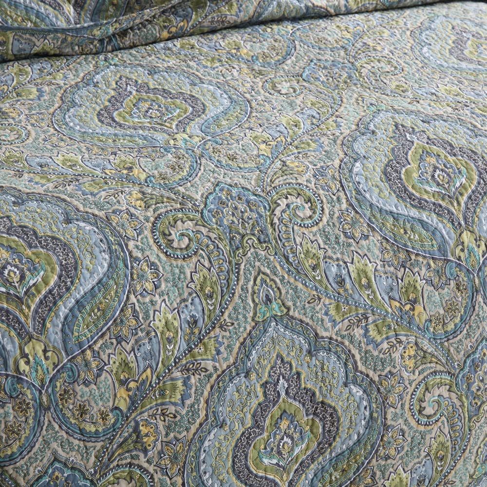 Autumn Dream Cotton Bedspread Quilt Sets, 3 Pieces Reversible Comforter Coverlet Sets, Classical Damask Paisley,King Size