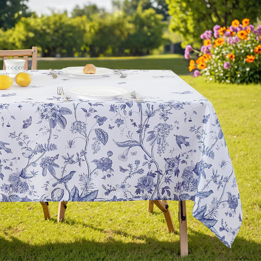 Honellaty Blue and White Floral Tablecloth 52 x 70 Inch, Vintage Rectangle Table Cloth, Spill-Proof Stain Resistant Decorative Fabric Table Cover for Dining, Party, Picnic