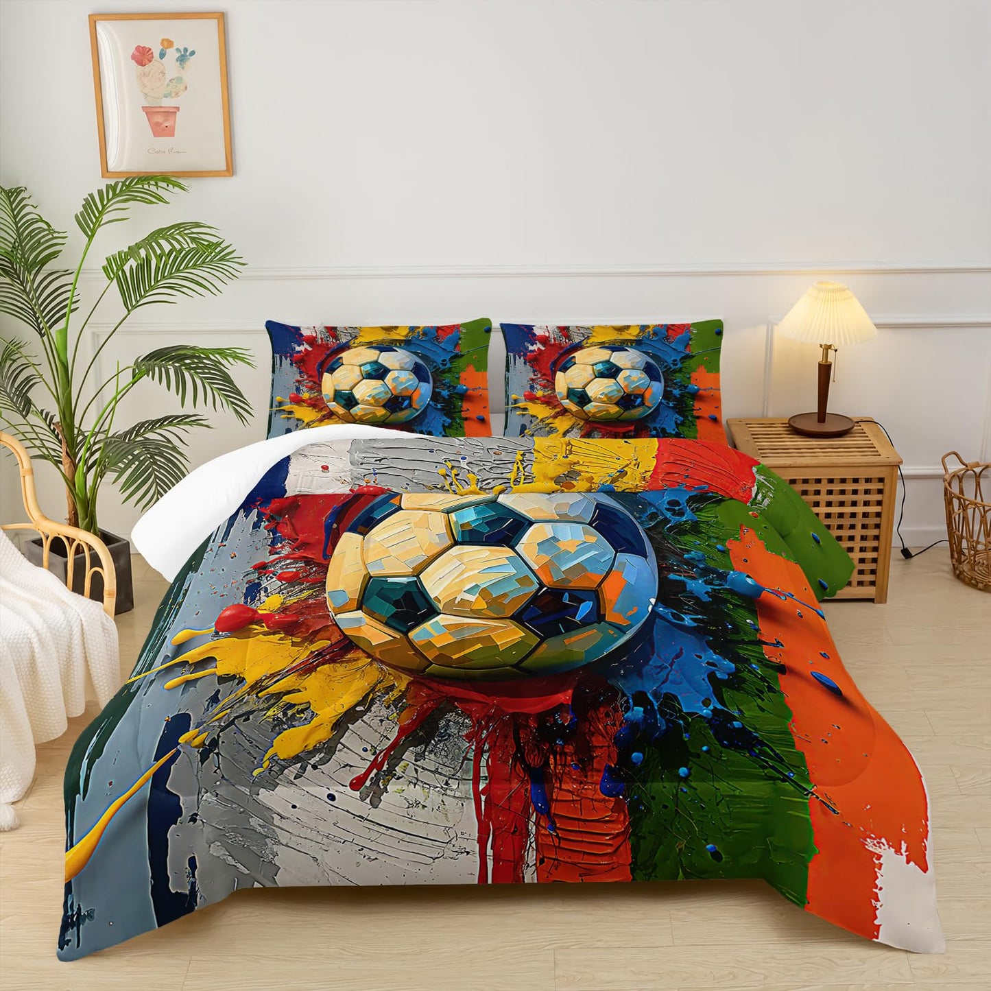 lneffble Twin Size Boys Comforter Set Soccer，Twin Size Kids Bedding Set Sports，with 1 Comforter with 2 Pillow Case