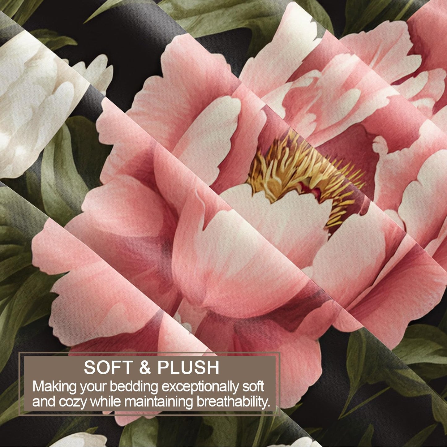 PAISUOQ Peony Bedding Sets Full Pastel Flowers Comforter Cover with Zipper Ties, European Retro Duvet Cover with 2 Pillowcases, 3 Pieces，Bedroom Decor & Gifts
