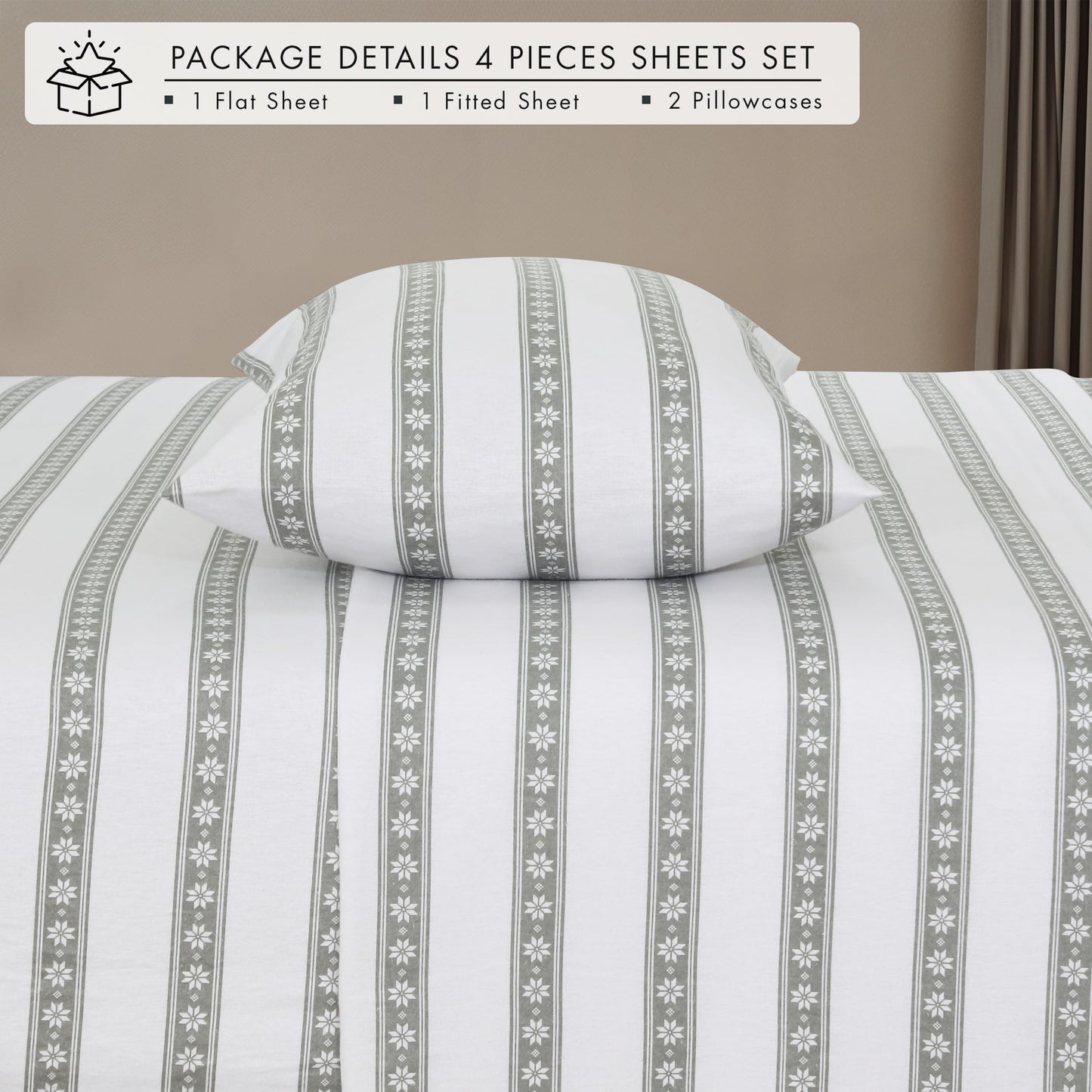 ZOYER Flannel Sheets Twin XL Size - 100% Cotton Double Brushed Twin XL Sheet Sets, Deep Pockets 16 Inches, All Seasons Breathable & Extra Soft Bed Sheets, Warm & Cozy, 3 Piece, Polar Brands