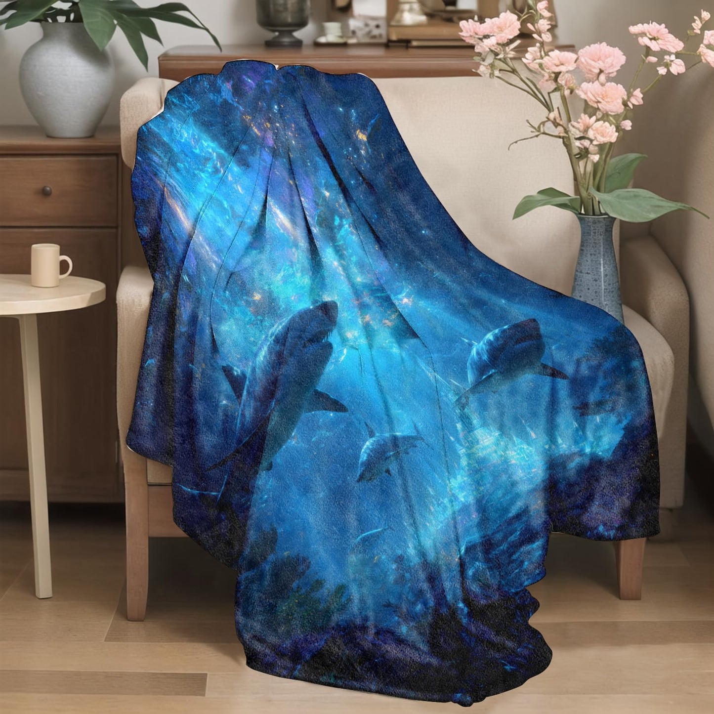 YCUFN Underwater Shark Flannel Blanket 50"x60" Fantasy Marine Life Lightweight Throw Blankets Birthday for Ocean Lovers Office Bedroom Sofa Travel Dreamy Home Decorate