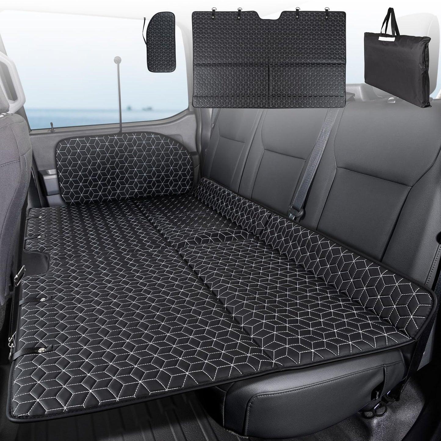 OHMU Non Inflatable Truck Bed Air Mattress for Large Truck,Car Travel Camping Back Seat Extender for F150/RAM 1500/Toyota/Silverado/GMC/Tundra