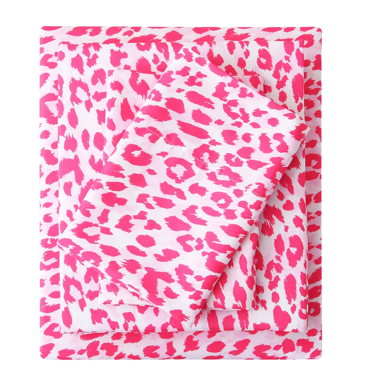 Mooreeke Leopard Cheetah Printed Twin Bed Sheets, Soft Microfiber Bedding Sheets & Pillowcases, Deep Pocket Non-Slip Fitted Twin Sheet, Pink Animal Pattern Bedsheets