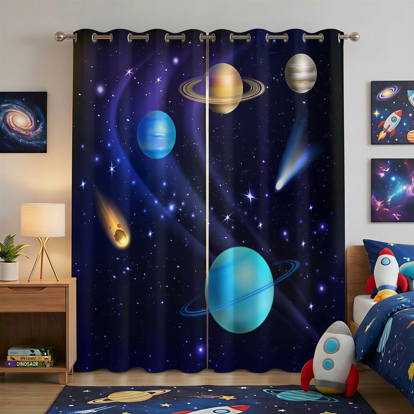 terxgrl Space Curtains for Boys Room, Galaxy Outer Space Blackout Window Curtains, Solar System Planets Darkening Drapes for Kids Bedroom Playroom, 42 x 45 Inch