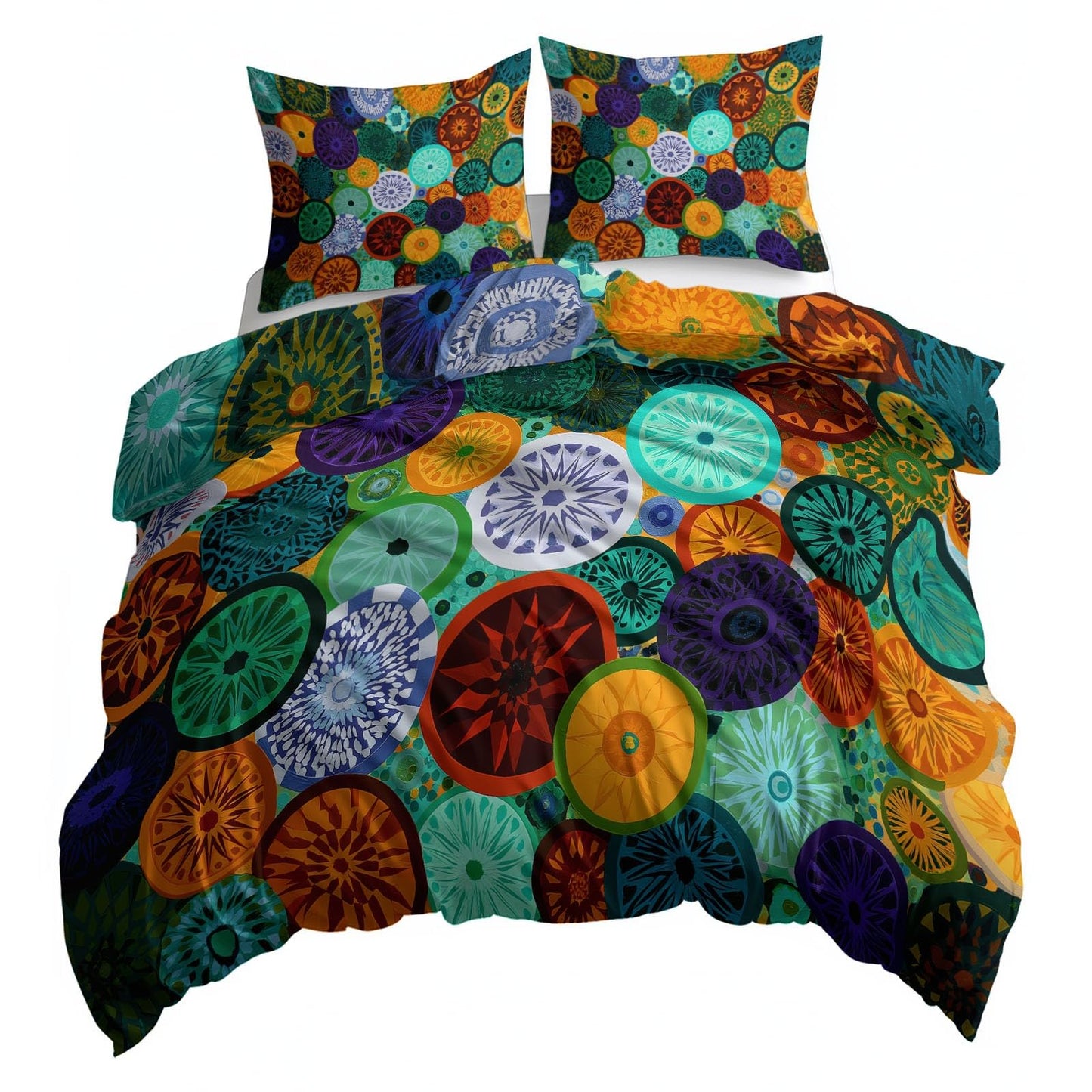 Super Soft Abstract Mosaic Duvet Cover Set Twin Size, Islamic Style Geometric Circles Pattern Bedding for Kids Boys Girls Teens - Breathable and Anti-Allergic Soft Comforter Cover 2 Pillow Shams