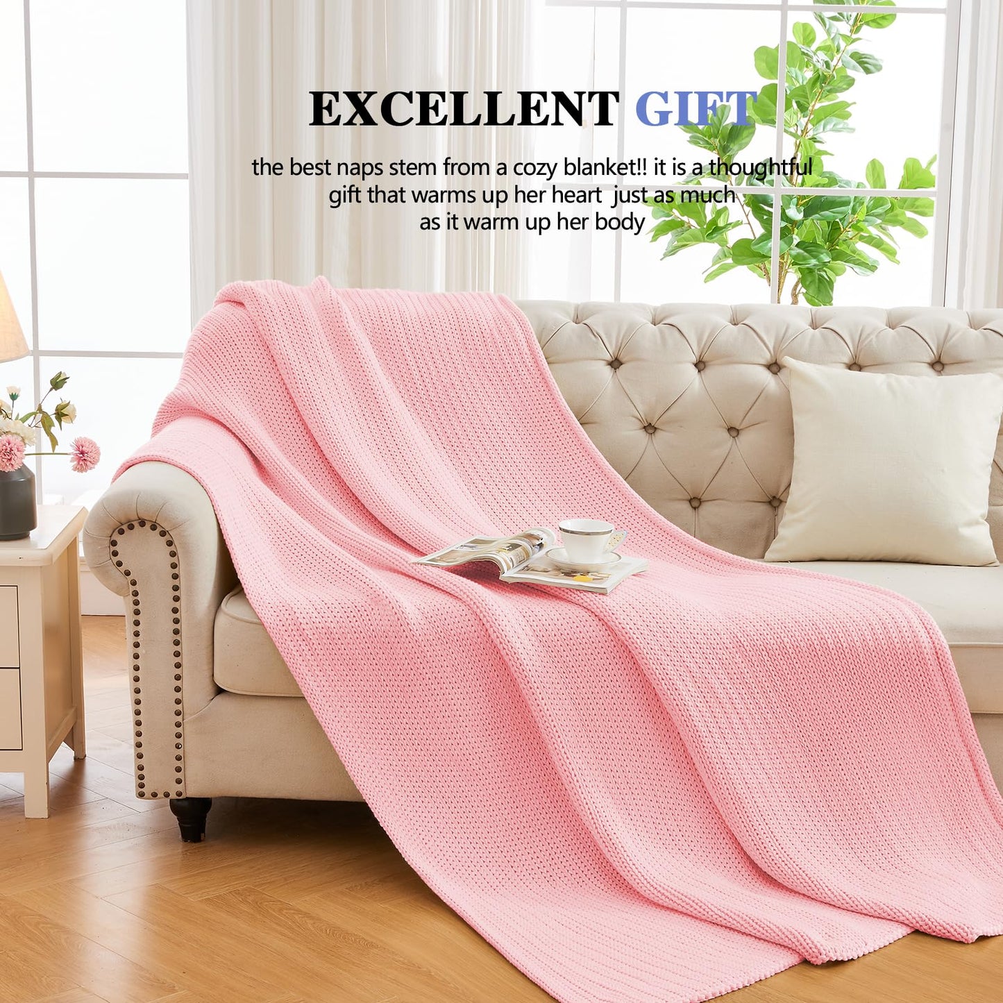 L'AGRATY Knitted Weighted Blanket - 48"x72" 15lbs Cooling Chunky Knit Heavy Blanket for Adults Braided Crochet Throw Thick Cable Yarn Knit Decorative Blanket No Beads Evenly Weighted Machine Washable