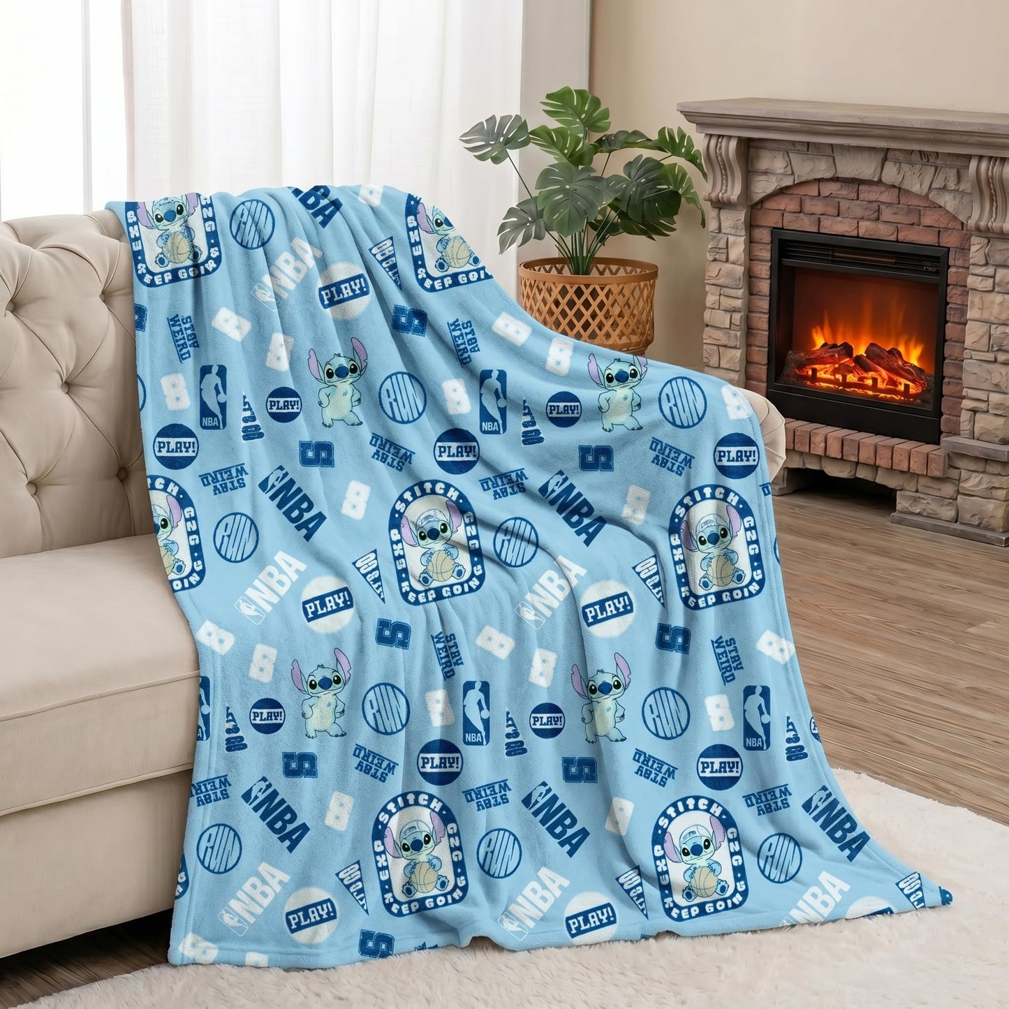 Northwest Disney Stitch Plush Throw Blanket, Oversized 62" x 90" Silk Touch Soft Fleece Blanket for Kids & Adults, Officially Licensed