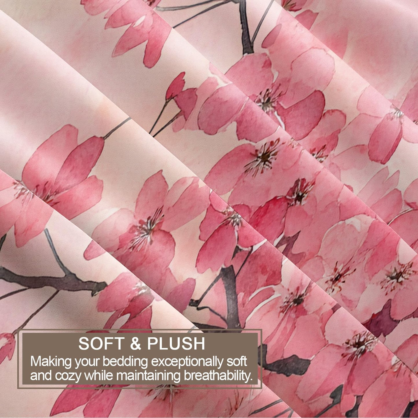 PAISUOQ Cherry Blossom Duvet Cover King, Japanese Florals Comforter Cover with Zipper Ties, Pink Flowers Bedding Set, 3 Pieces with 2 Pillow Cases, Home Decor & Gifts
