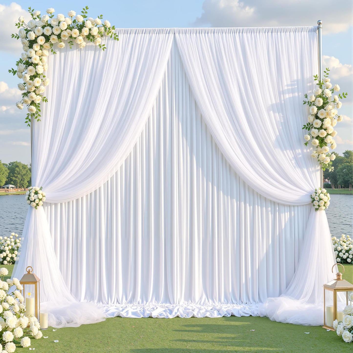 White Tulle Backdrop Curtain for Wedding Parties,10ft x 10ft Wrinkle Free Curtain Backdrop,2 Layer Drapes for Backdrop,Polyester Wedding Back Drop for Bridal Shower Birthday Baby Shower Photography