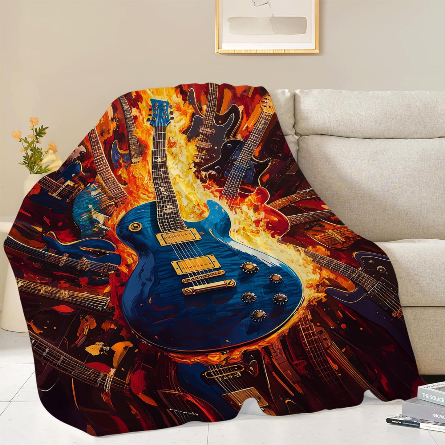 Guitar Blanket, Music Throw Blanket, Guitar Gifts, Rock Music Blankets, Guitars Stuff Fleece Flannel Plush for Women Men Boys Girls Adults Soft Bedding for Sofa Bed Studio Office Home Decor 40"X50"