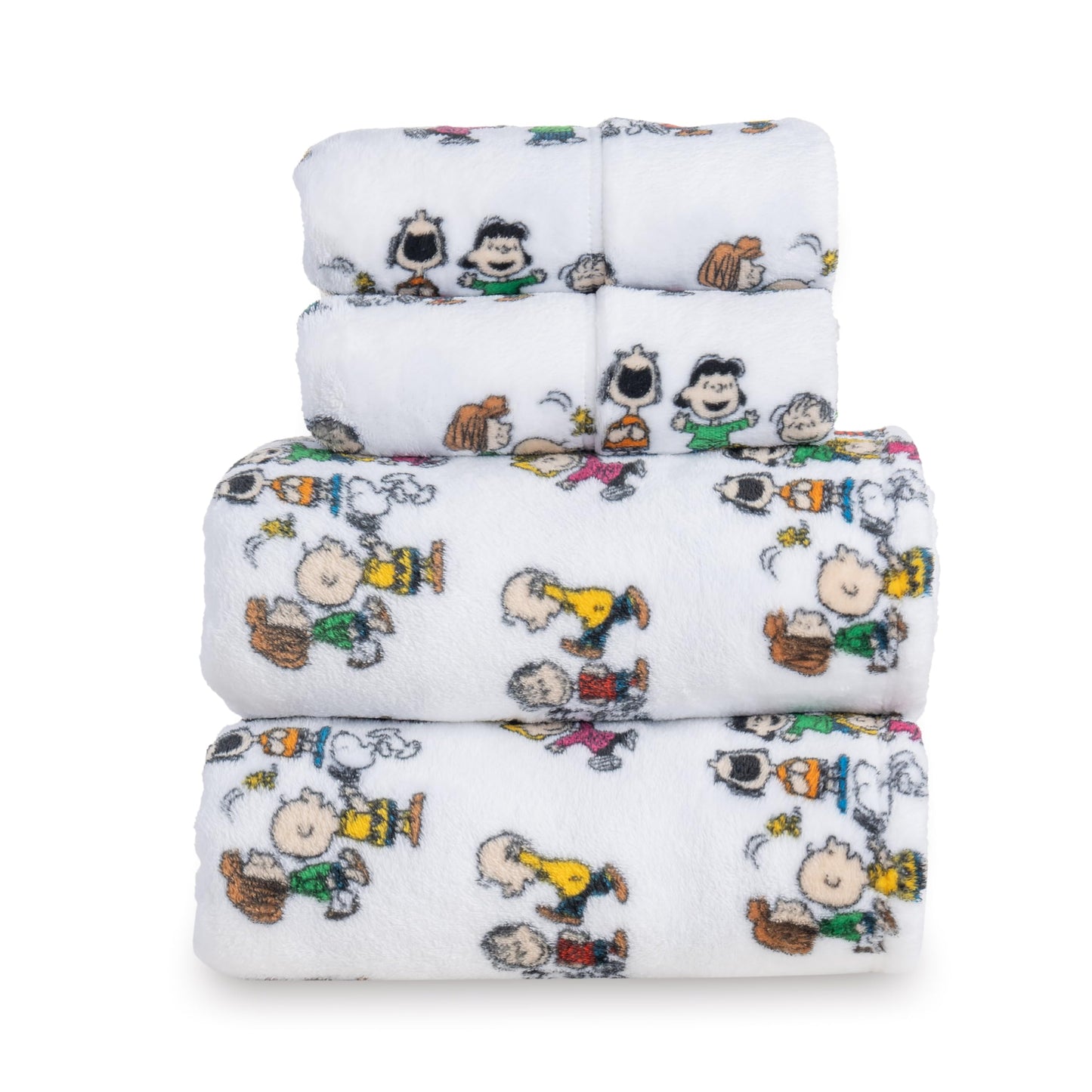 Berkshire Peanuts® Velvetloft® Plush Full Sheet Set,Extra Warm Fleece Sheets,4-Piece Cute Character Snoopy Printed Soft Plush Sheet Set,Laughing Small White