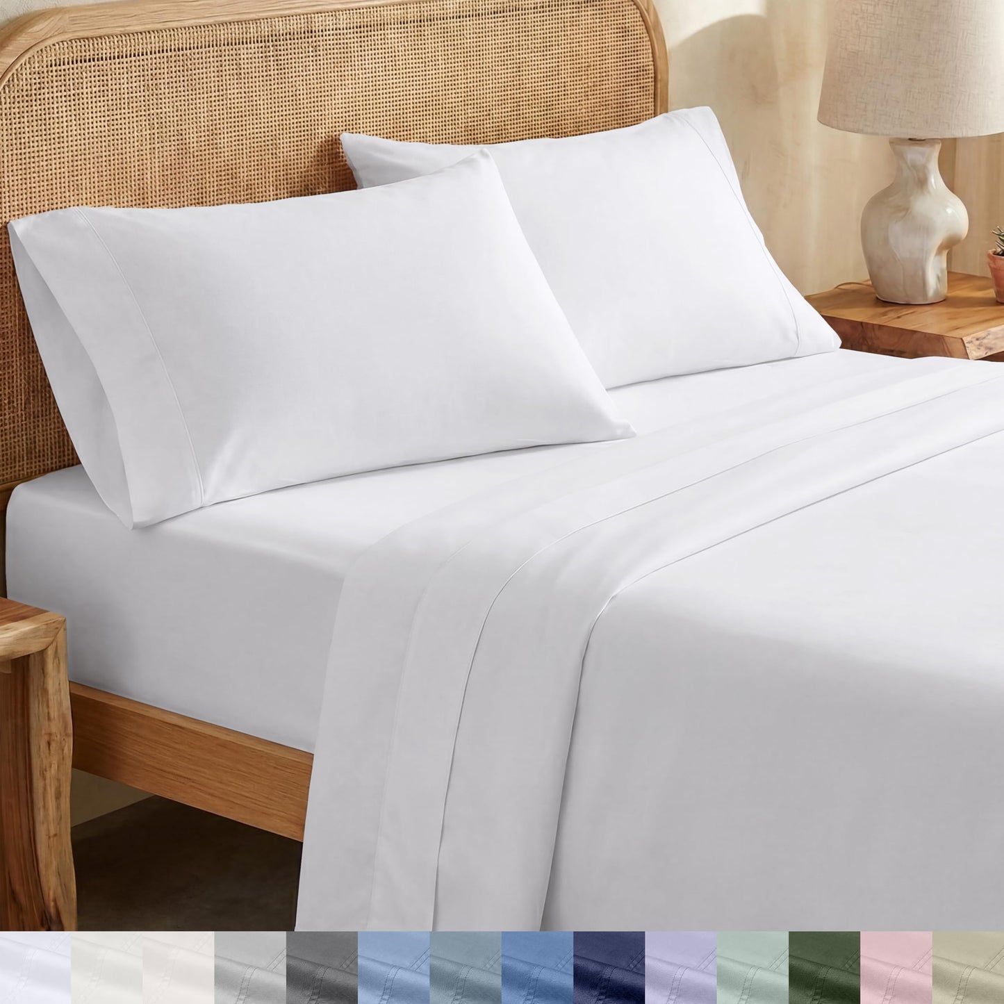 California Design Den Queen Sheet Set - Soft 100% Organic Cotton Sheets with Deep Pockets, Crisp Percale, Breathable and Durable Bedding Set - White