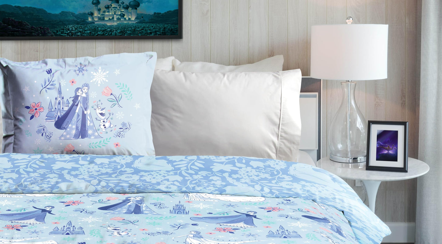 Jay Franco Kids Duvet Cover Set with Sham & Pillowcase – Ultra-Soft Bedding for Room Decor, Cover ONLY Comforter NOT Included, Blue - Frozen, 2 Piece Twin
