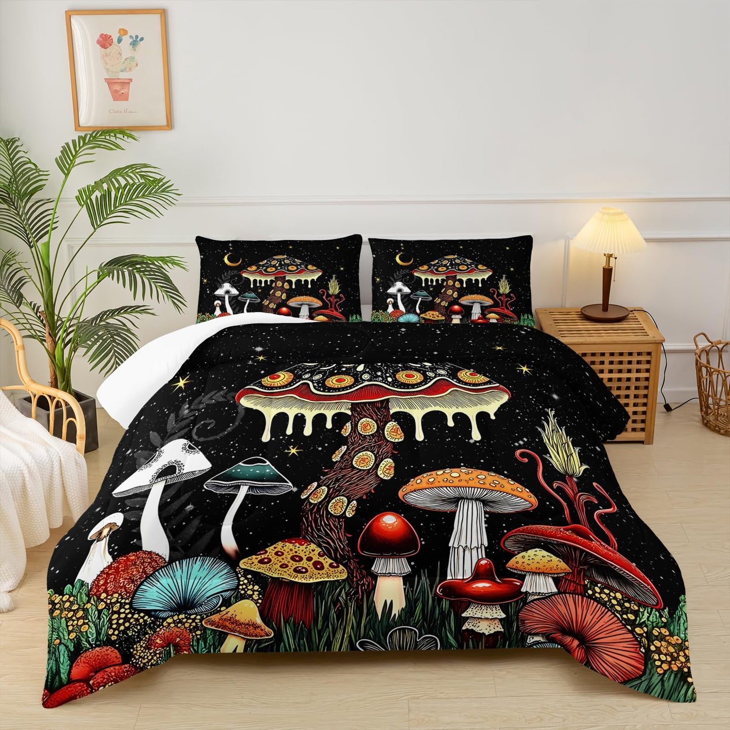 lneffble Mushroom Comforter Full Bed Set，Full Size Mushroom Bedding Set，with 1 Comforter with 2 Pillow Case