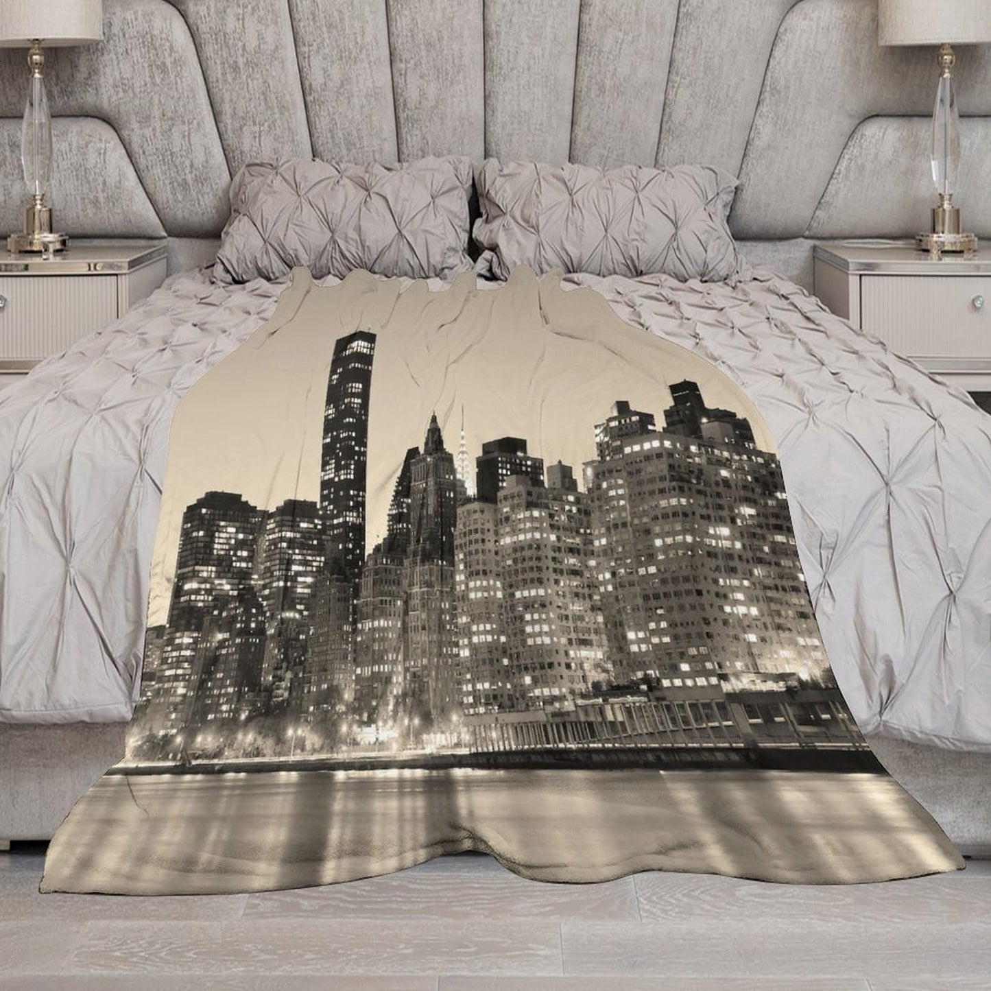City Landscape Throw Blanket,New York Manhattan Cityscape Ocean Coast Scenery Pattern Soft Cozy Warm Flannel Blankets for Sofa Couch Bed Gifts for Lover Kids Boys Grils Women Adults 30x40 Inch