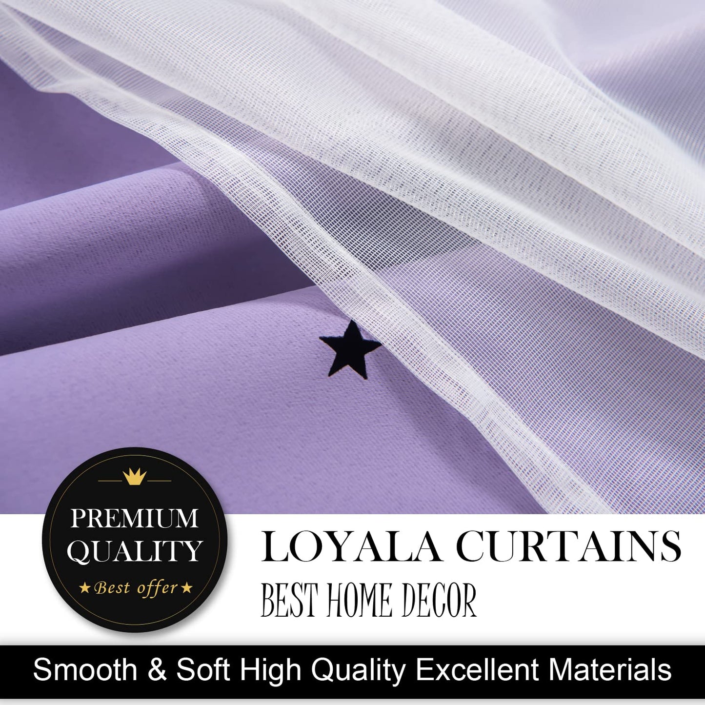 Loyala Stars Curtains for Kids, Double Layer Curtains, Blackout Curtains for Bedroom, Kids Curtains, Cute Curtains, Kids Blackout Curtains, Set of 2 Panels, Purple Curtains, 52 X 63 Inches