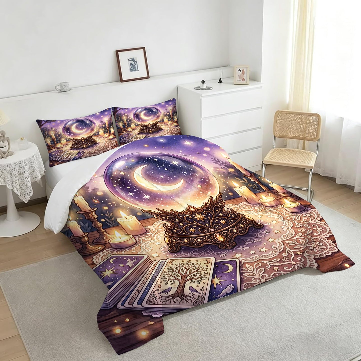 DJNEAR Mystical Crystal Ball Bedding Set Twin Size, 2 Piece Soft Microfiber Comforter Set with Tarot and Moon Print, Includes 1 Comforter 1 Pillowcases for Witchy Bedroom Decor