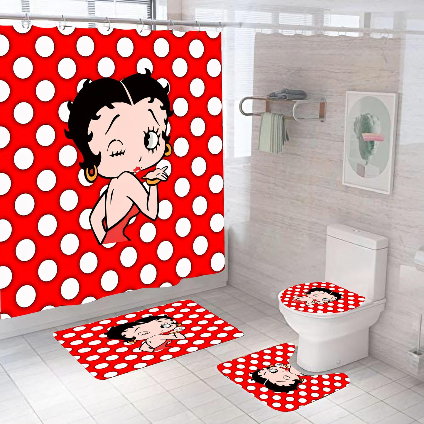 Bathroom 4 Pieces Set Shower Curtain Betty Bathroom Decor or Gifts 72 X 72