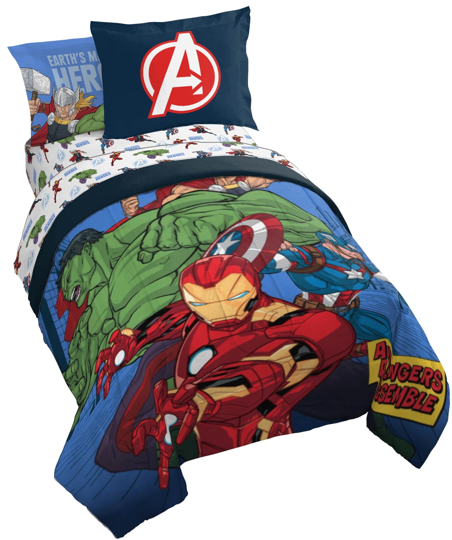 Jay Franco Kids Bed Set, Blue, Avengers, 7 Piece Full