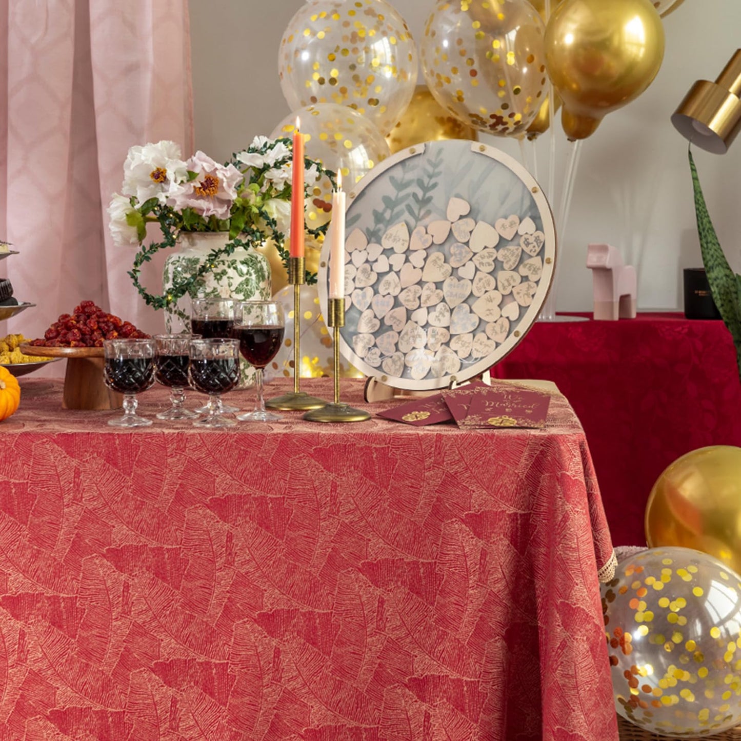 GLORY SEASON Festivel Tablecloth Classic Red and Golden Jacquard Fabric Table Cover Farmhouse Decoration 55x86 Inches Rectangle/Oblong for Party/Banquet/Kitchen Dining