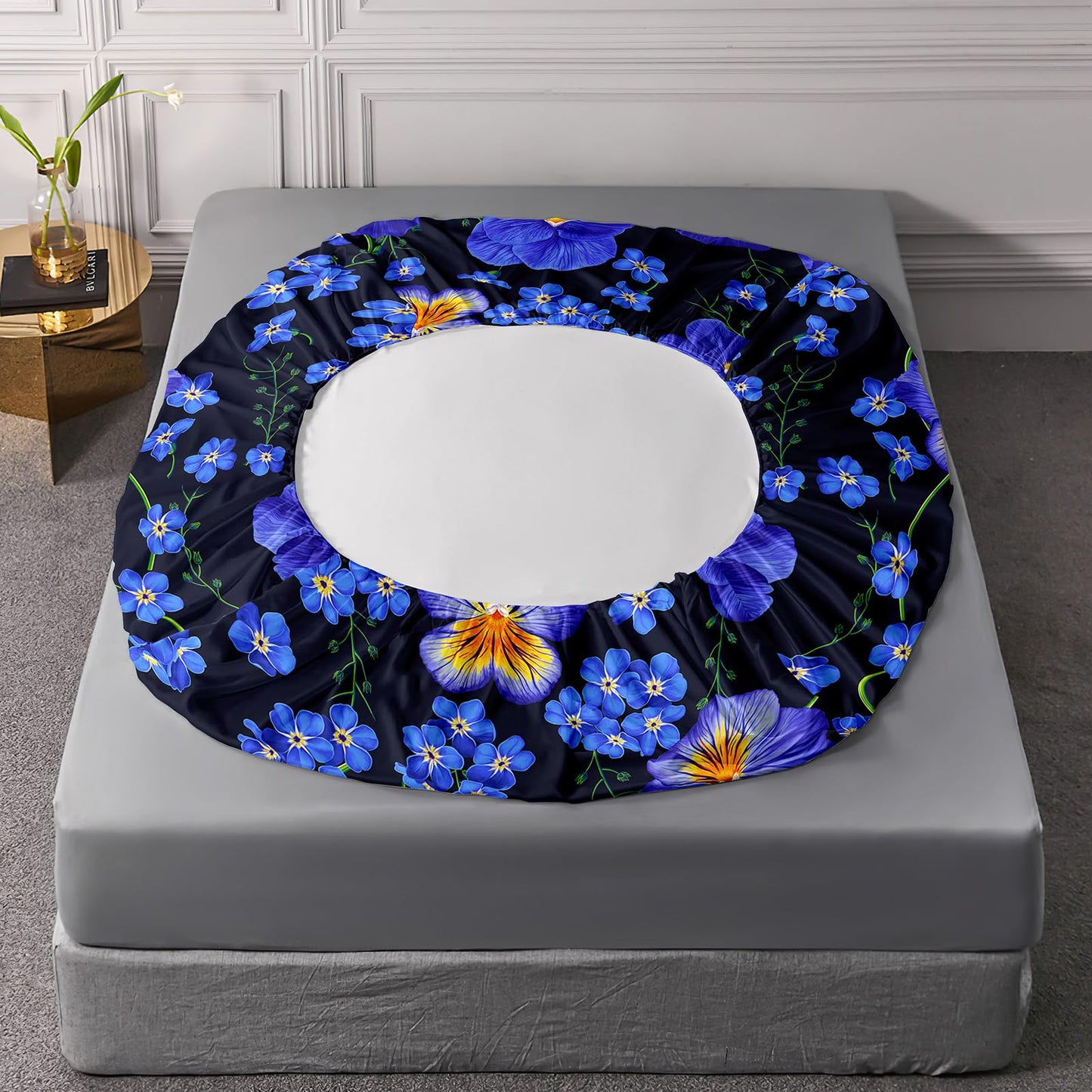 AILONEN Beautiful Flower Fitted Sheet Set Queen Size, Pansy Violet Bedding Set for Kids Teens Girls Women,Floral Plant Bed Sheet Set,1 Fitted Sheet + 2 Pillowcases,3Pcs