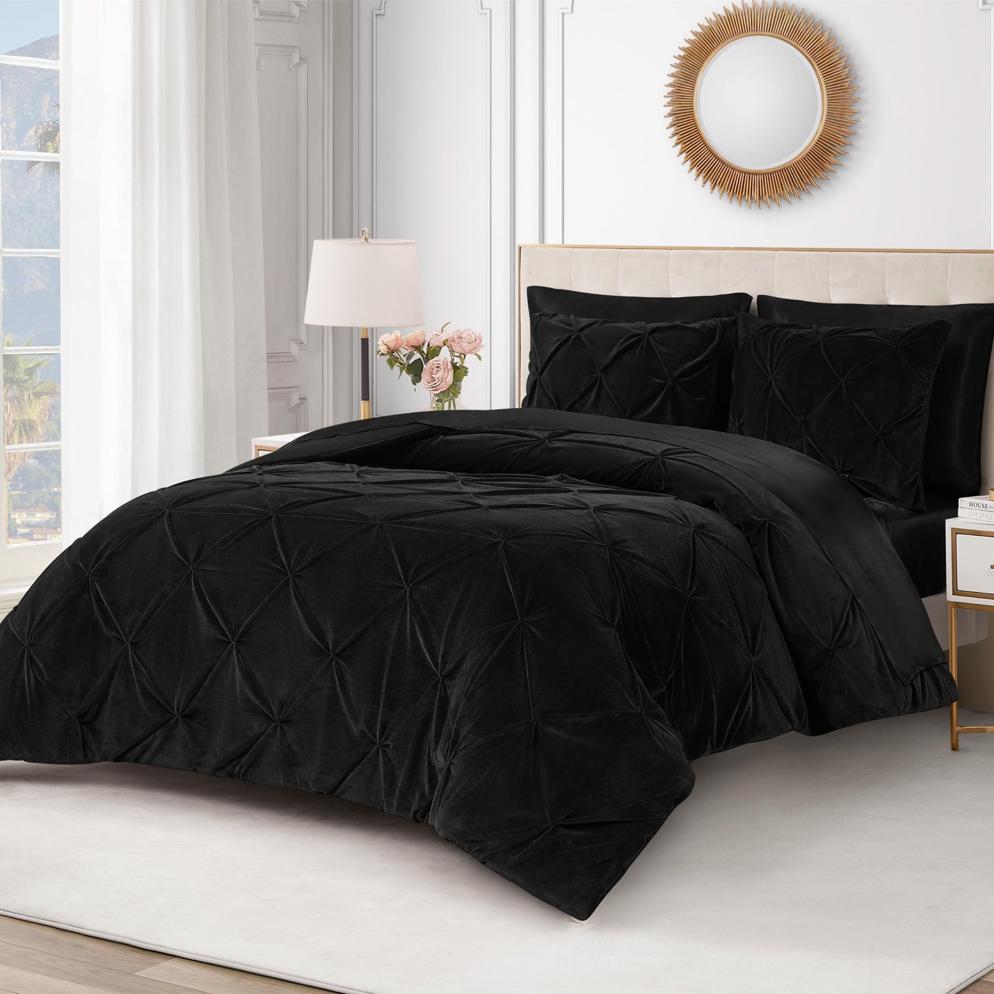 Juicy Couture Kiss Pleat Plush Micromink Black King Comforter Set - Cozy 3 Piece Bedding Ensemble