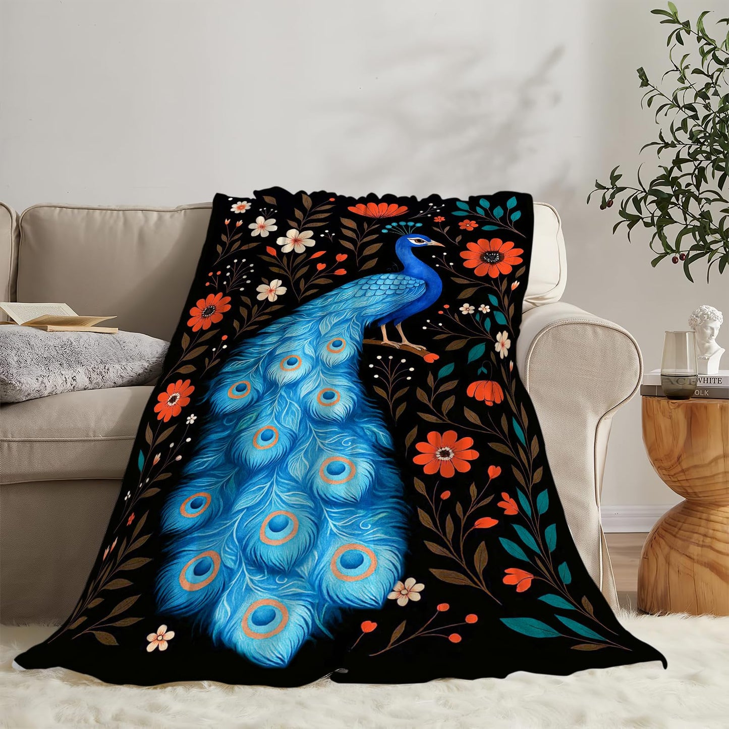 Peacock Blanket Cute Peacock Throw Blanket Soft Warm Cozy Fleece Fuzzy Plush Flannel Blankets Gifts for Girls Women Boys Kids Adults 40"X50"
