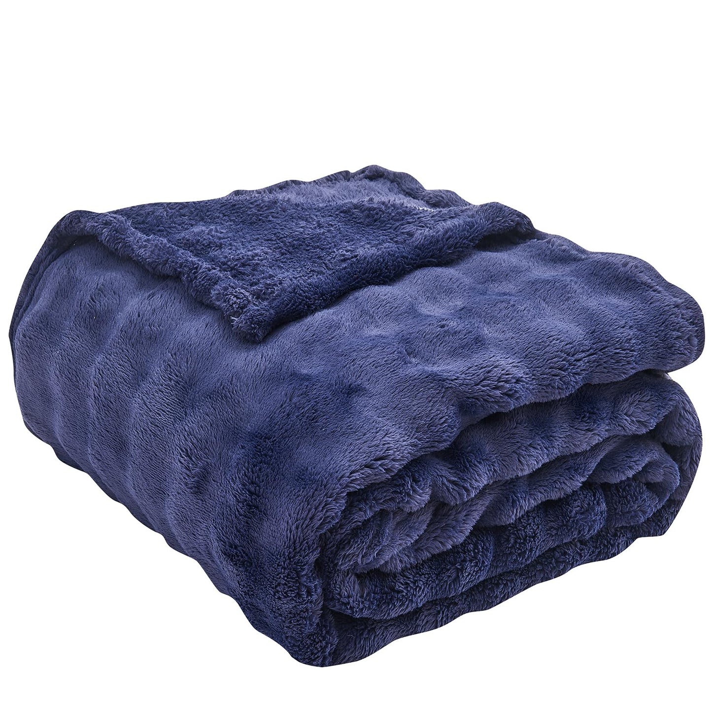Wajade Soft Fleece Throw Blanket for Couch, 60x80 Inches 3D Bubble Decorative Cozy Fuzzy Flannel Blanket, Lightweight Warm Blanket for Bed Office, Dark Navy