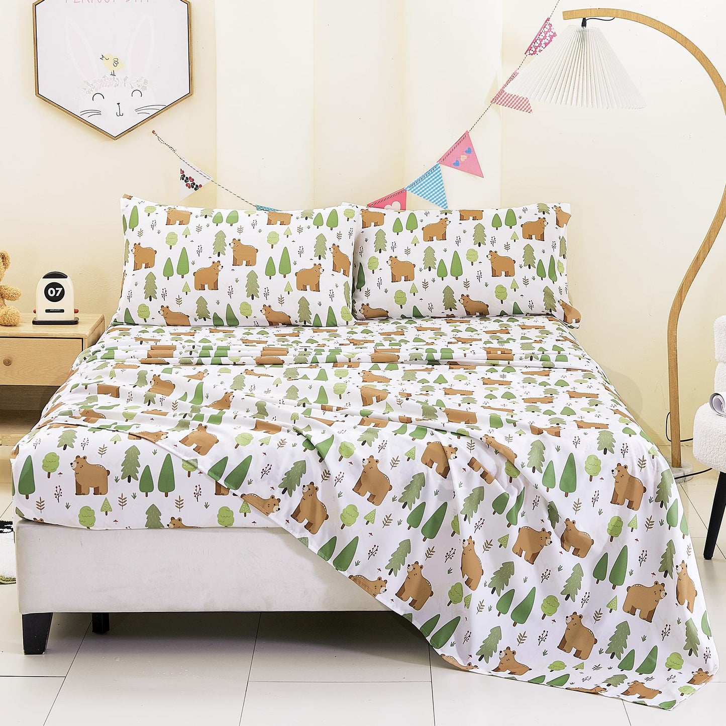 CozySmile Full Sheet Set Kids,4 Pieces Breathable Soft Microfiber Bedsheets for Child Boys, Oeko-TEX, Anti Pilling Deep Pockets Easy Care Bed Sheets, Forest Bear