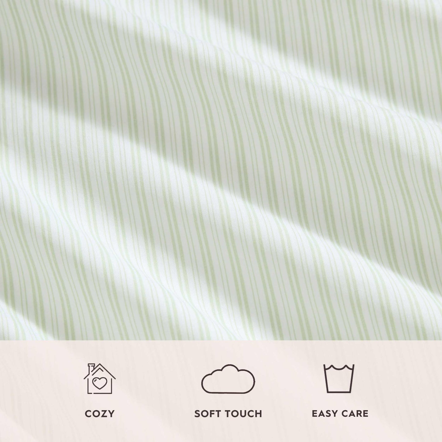 Laura Ashley – Twin Size Sheet Set, Crisp & Lightweight Cotton Percale Bedding with Fitted Sheet and Pillowcase, Striped Room Decor, Deep Pocket, College Dorm Room Essentials (Bedford Skinny Green)
