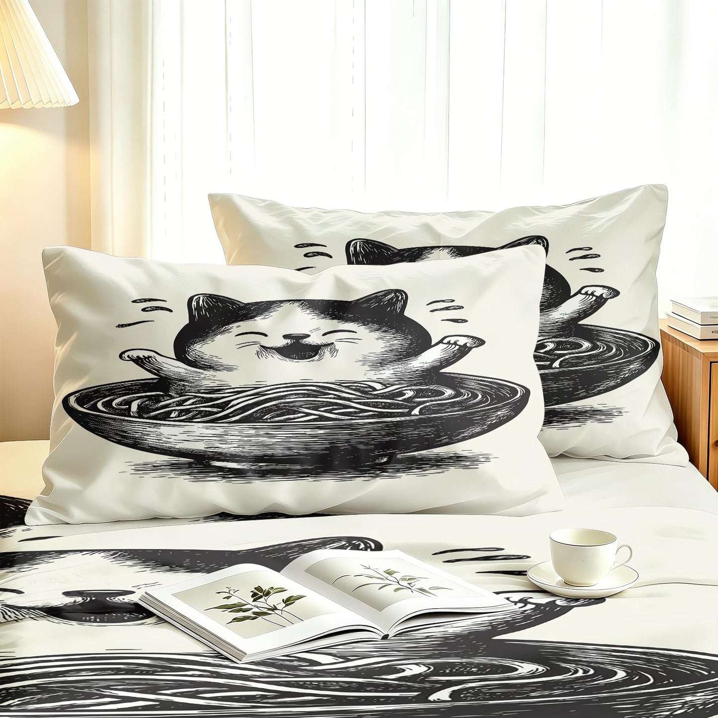 Cute Cat Sheet Set, 3 Pcs Twin Size Funny Cat Bed Sheets
