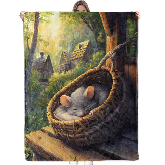 Bidesk Cute Mouse Blanket Soft Cozy Flannel Throw Blanket, Warm Yet Lightweight Sleeping Rat in Woven Basket Blankets for Travel, Couch, Bed, for Adults Women Girls, Fuzzy Outdoor Comfort Wrap 60"×50"