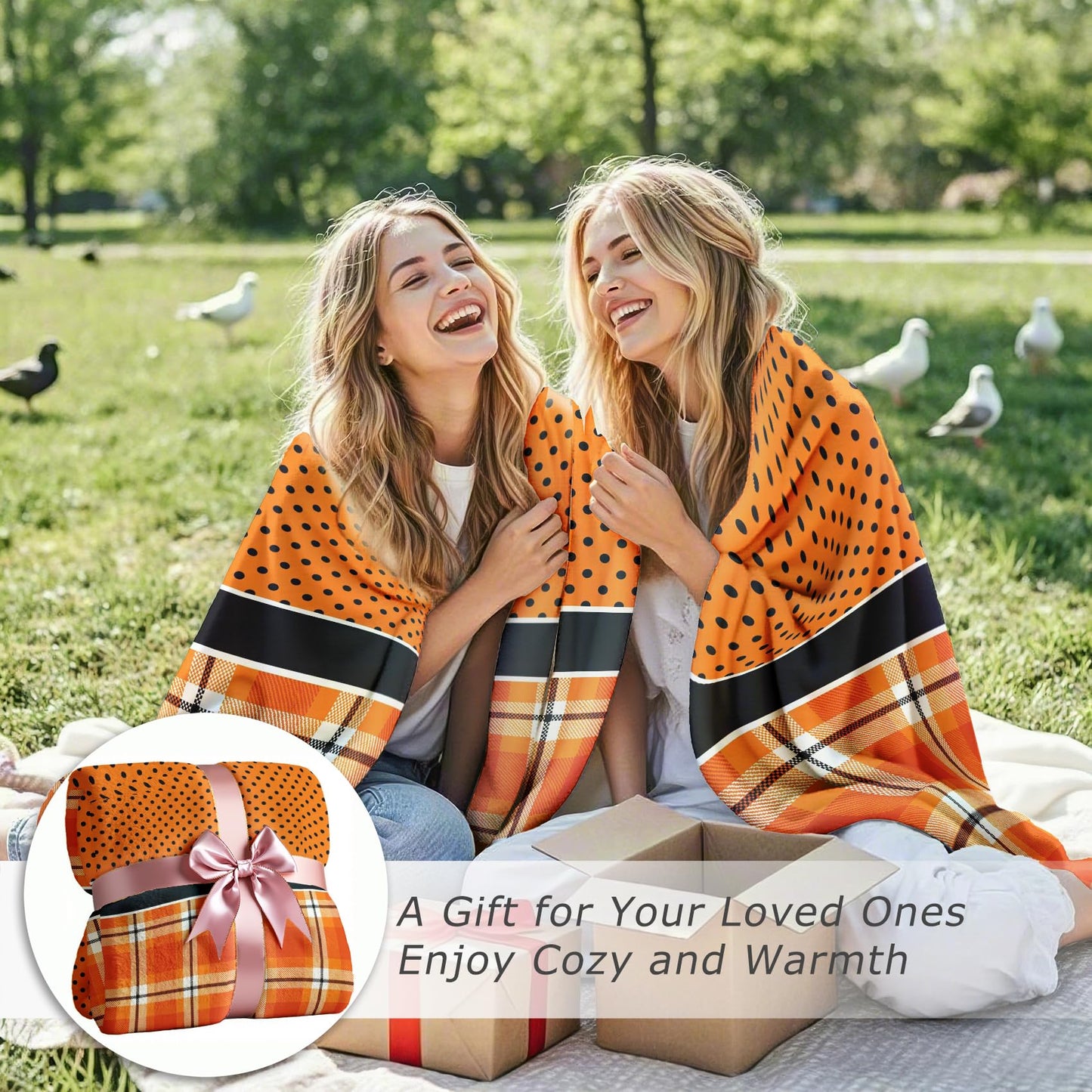 GEDAEUBA Halloween Blanket Soft - Orange Buffalo Check Polka Dot Fleece Blanket Throw, Soft Cozy Blankets & Throws for Couch, Bed, and Sofa, 50x60 inches