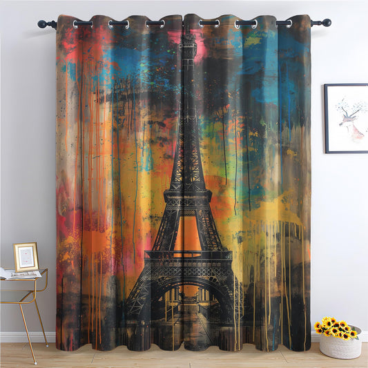 Phtbz Paris Cityscape Curtains 45 Inch Length 2 Panels Set, Eiffel Tower Patterned Blackout Curtains for Bedroom, Living Room Decor, Room Darkening Thermal Insulated Grommet Drapes