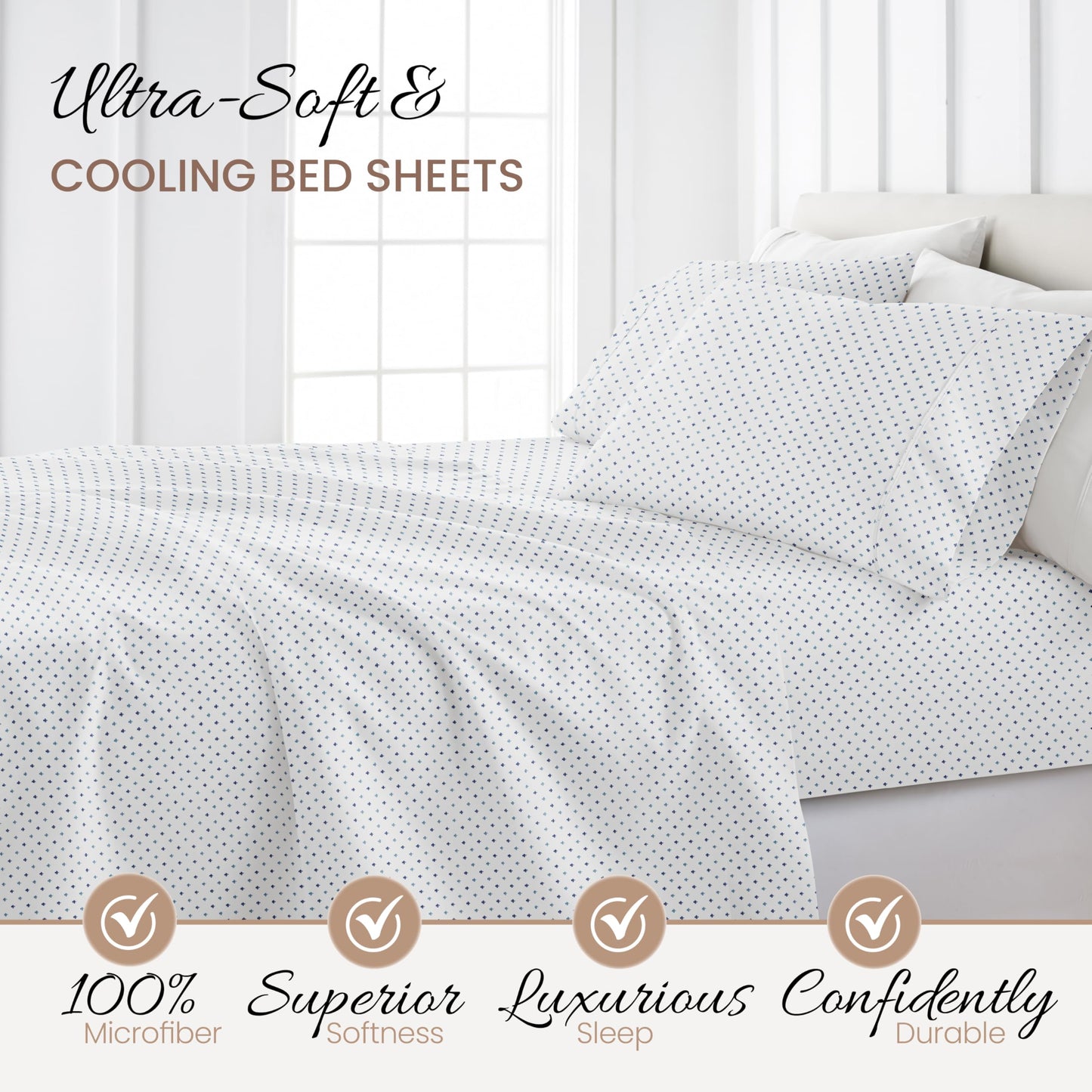 Linen Market 4 Piece Full Bedding Sheet Set (Navy Blue Lilies) - Sleep Better Than Ever with These Ultra-Soft & Cooling Bed Sheets for Your Full Size Bed - Deep Pocket Fits 16" Mattress