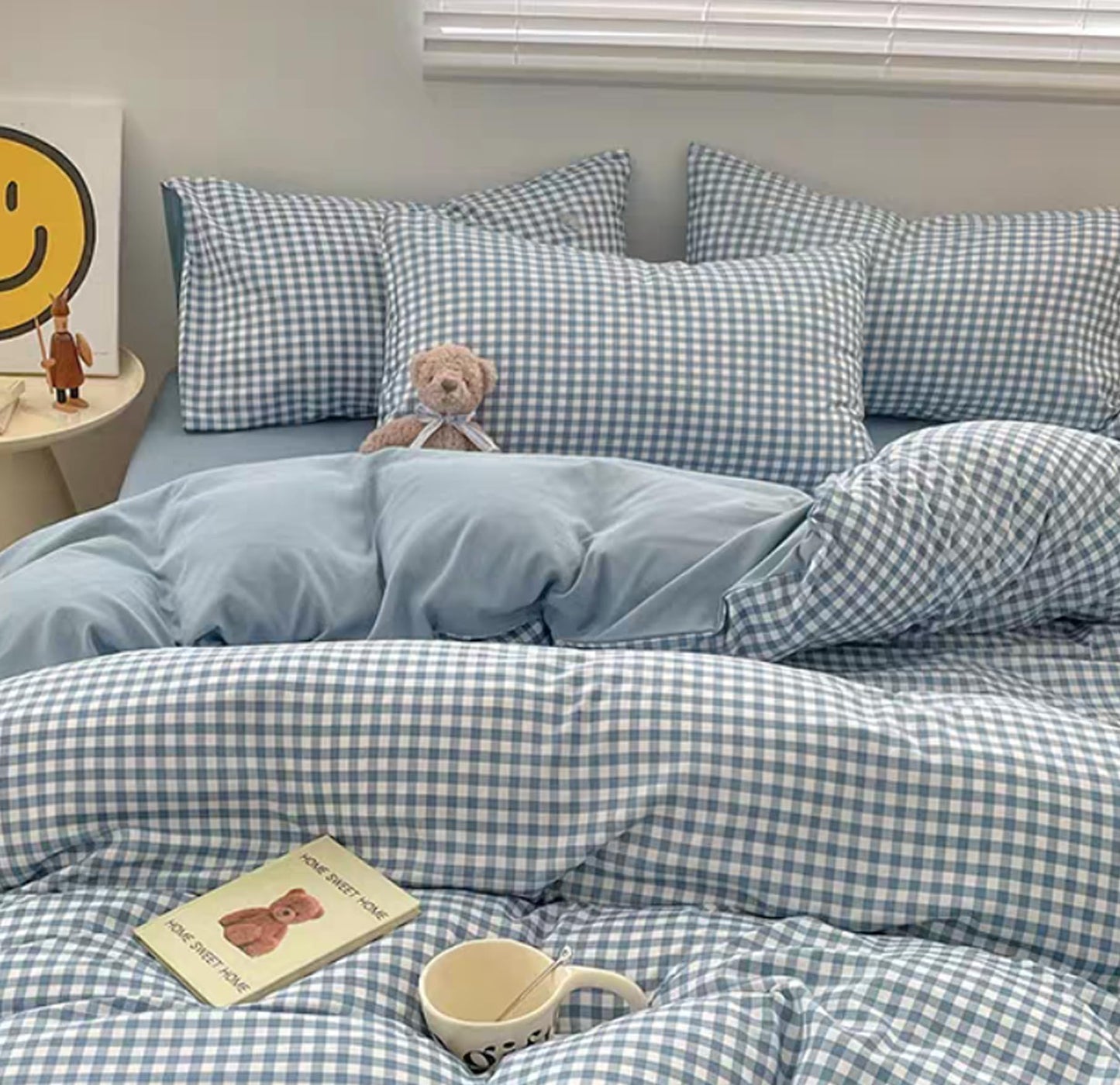 Sedefen Gingham Duvet Cover Queen Size Blue Striped Bedding Set 3Pcs Kids Boys Girls Geometric Stripes Grid Lattice Soft Breathable Microfiber Comforter Cover with 2 Pillowcases