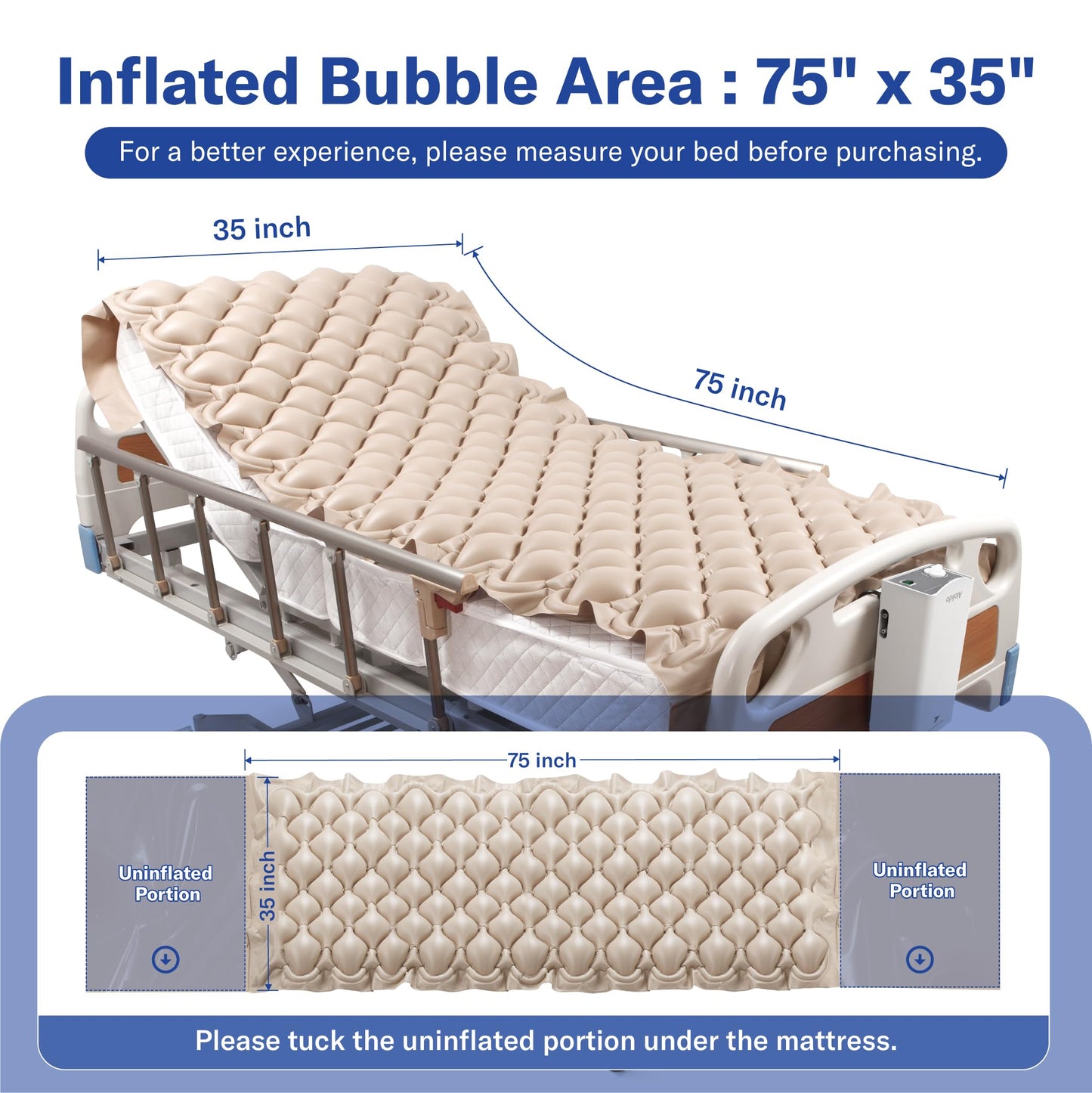 Alcedo Alternating Air Pressure Mattress Pad for Bed Sore and Ulcer Prevention, Hospital & Home Use Medical Mattress Topper for Bedridden Patient, Adjustable Ultra Quiet Pump and Waterproof Cushion