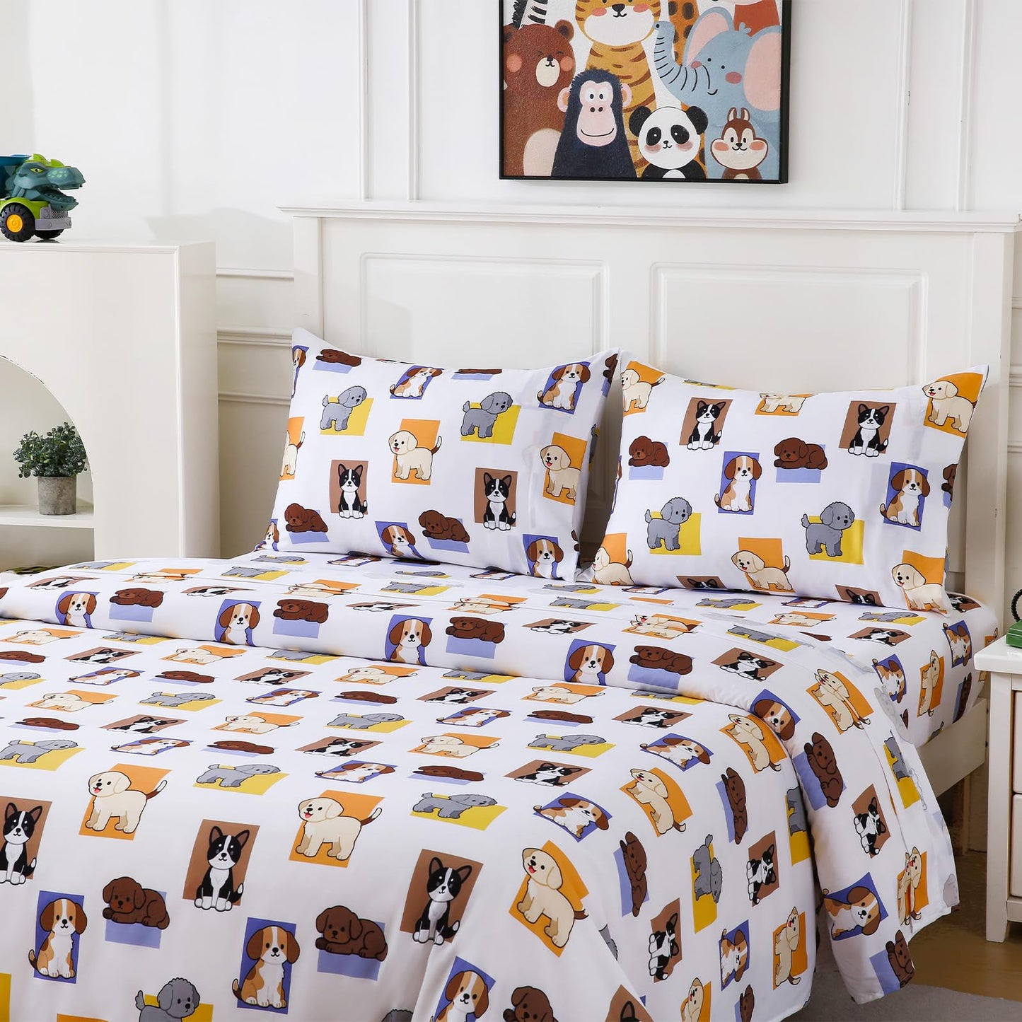 MCO Pet Dog Twin Sheets Set for Kids, Soft Microfiber Bed Sheet Set for Boy Girls, 3 Pieces Breathable Twin Sheets with 1 Flat Sheet 66" x 96", 1 Fitted Sheet 39" x 75", 1 Pillowcase 20" x 30"