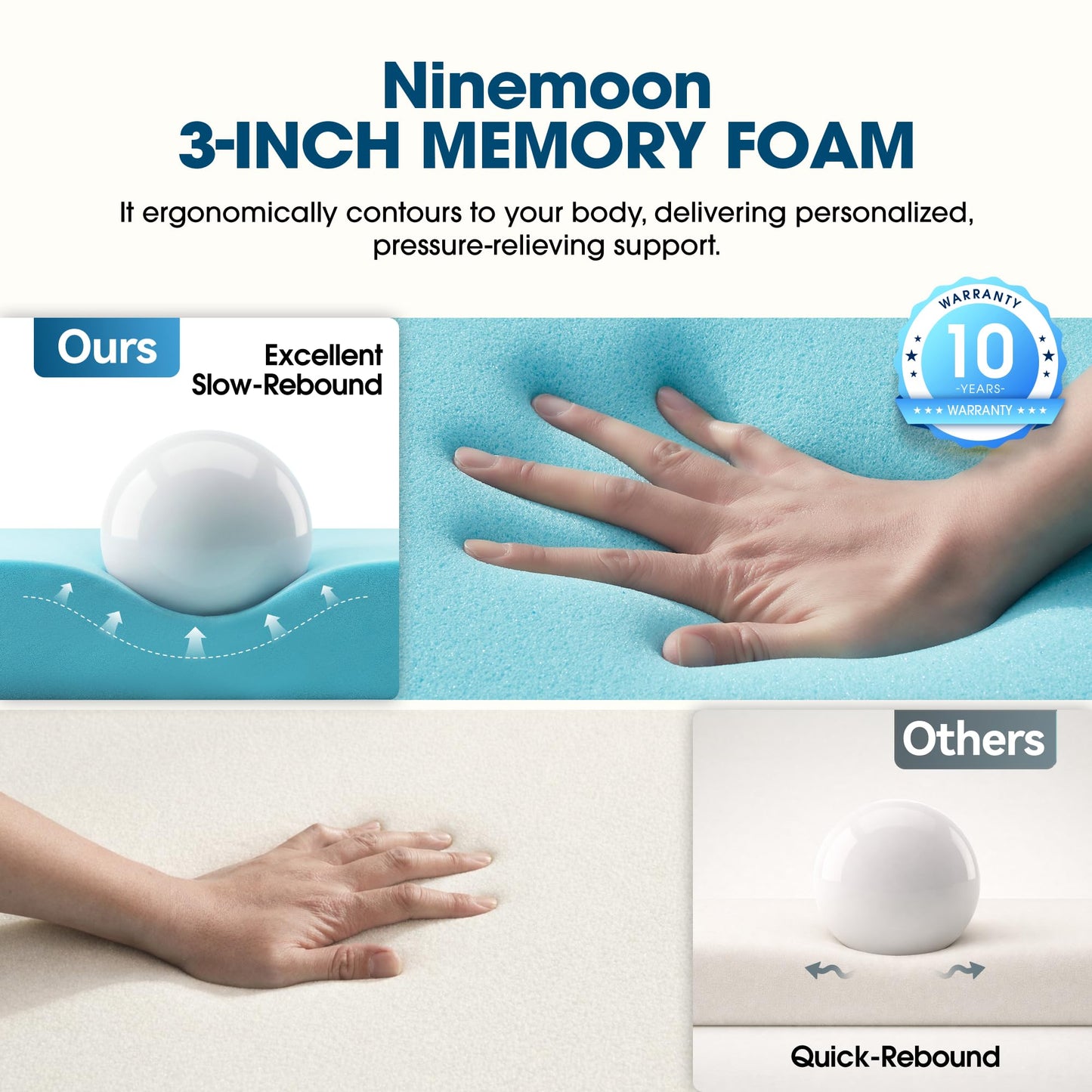 Ninemoon 3 Inch Gel Memory Foam Mattress Topper Twin, Cooling Gel Bed Topper for Pressure Relief, High Density Sleep Comfort with Removable & Washable Bamboo Cover