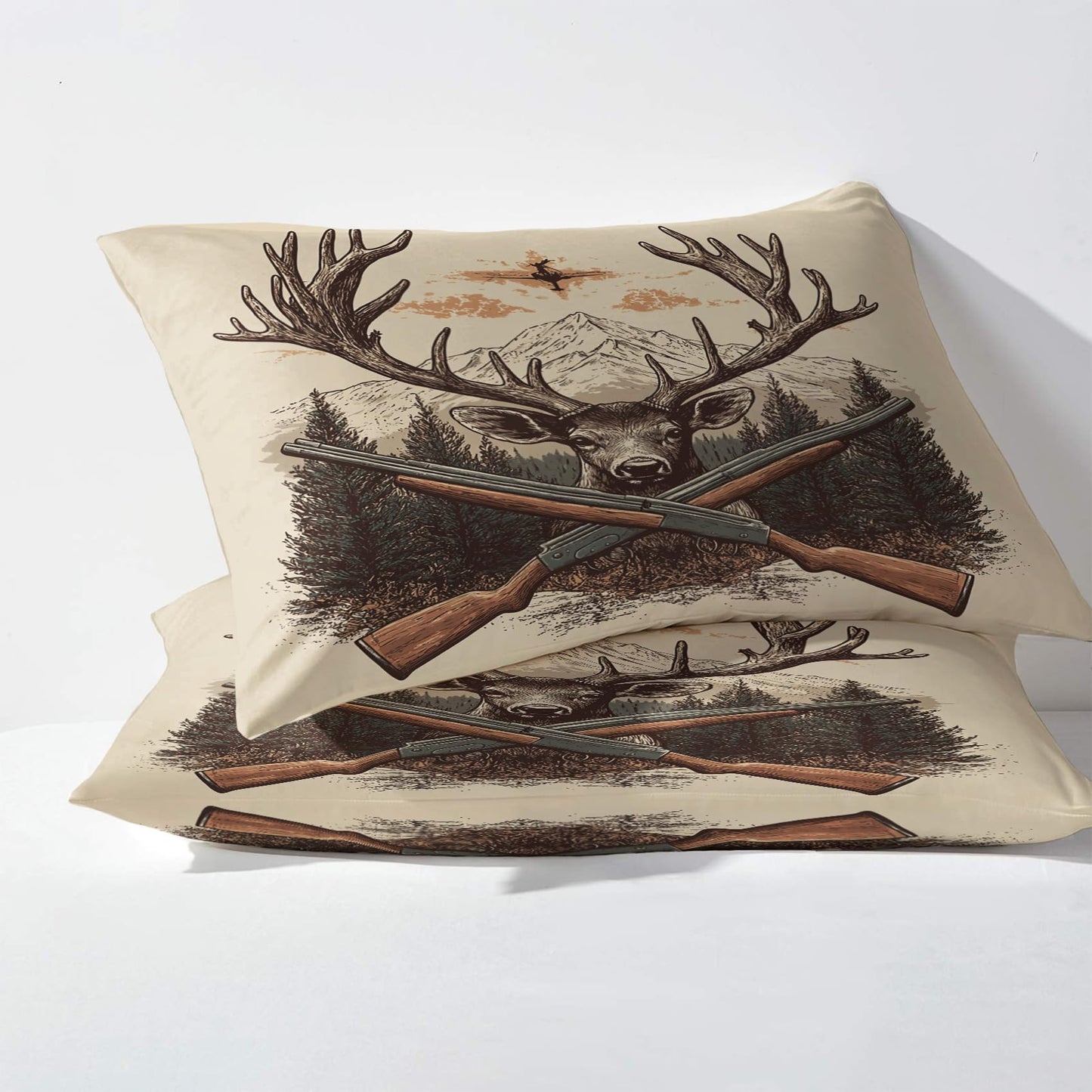 NOGAWA Deer Bed Sheets, Rustic Hunting Sheets & Bedroom Decor, Queen Sheets Set Wildlife, 16 Inch Deep Pocket Fitted Sheet & Flat Sheet, Bedding Sheets & Pillowcases