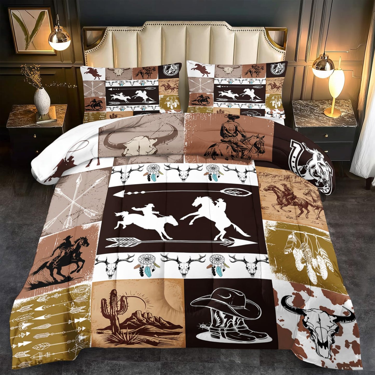 llyxsesty Western Comforter Set King Boys Cowboy Bedding Set for Teens Desert Cactus Comforter King Girls Hunting Quilt Farmhouse Bedroom Decor America West Bedding Country Home Decor Bedroom