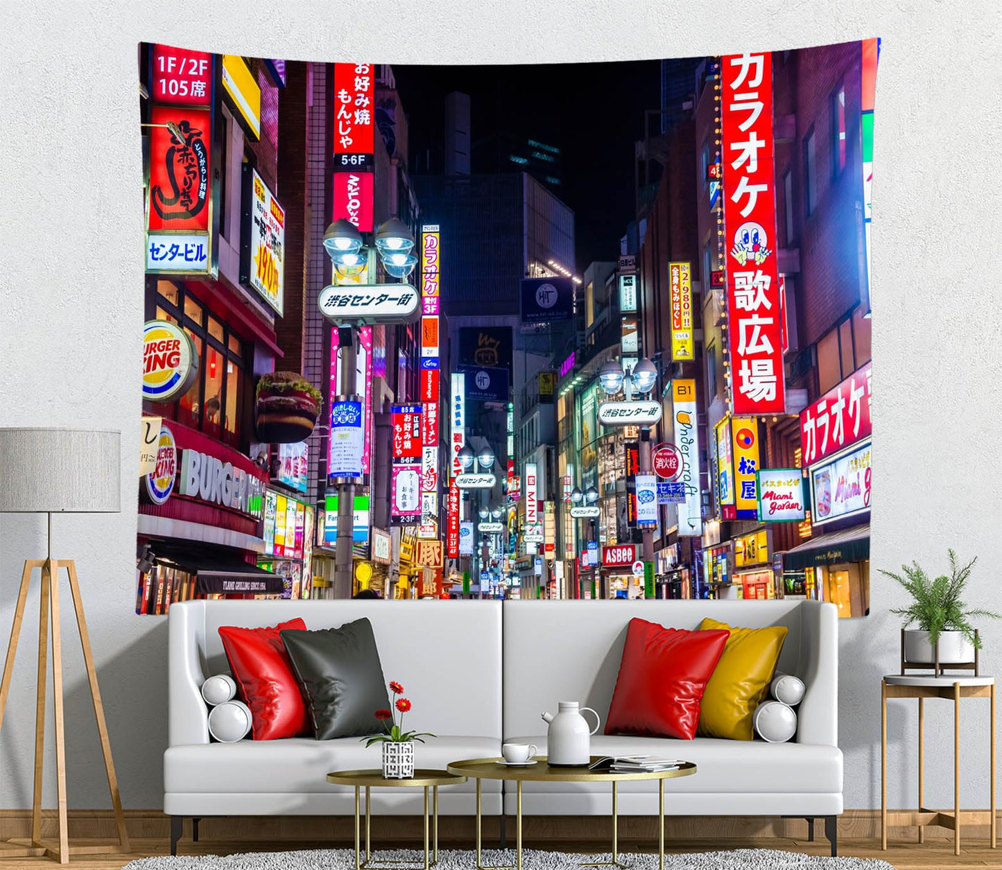 Loccor 92''x70'' Tokyo City Tapestry Japan Neon Lights Signboard Billboards Shinjuku Street Night View Wall Hanging for Kids Adults Party Decorations Living Room Dorm Decor