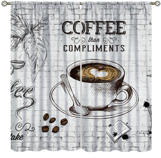 Coffee Kitchen Curtains Vintage Hand Drawn Coffee Themed Curtains Rod Pocket Window Treatment for Bedroom Living Room 2 Panels 41"x 45"(No Blackout)