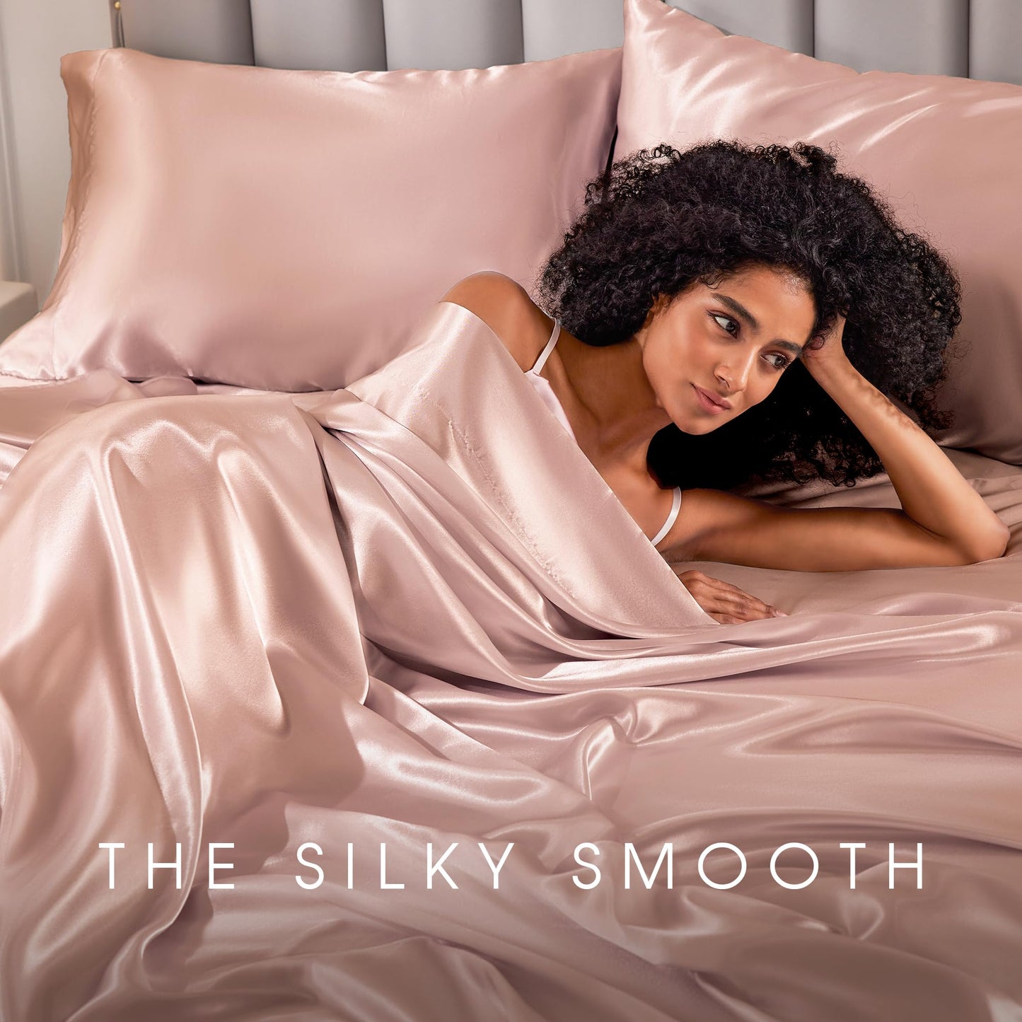 FreshCulture Satin Sheets King Size - 4 Piece Luxury Soft Silky Sheets for Hair and Skin, Similar to Silk Bed Sheet Set with 1 Deep Pocket Fitted Sheet, 1 Flat Sheet & 2 Pillowcases (Blush)