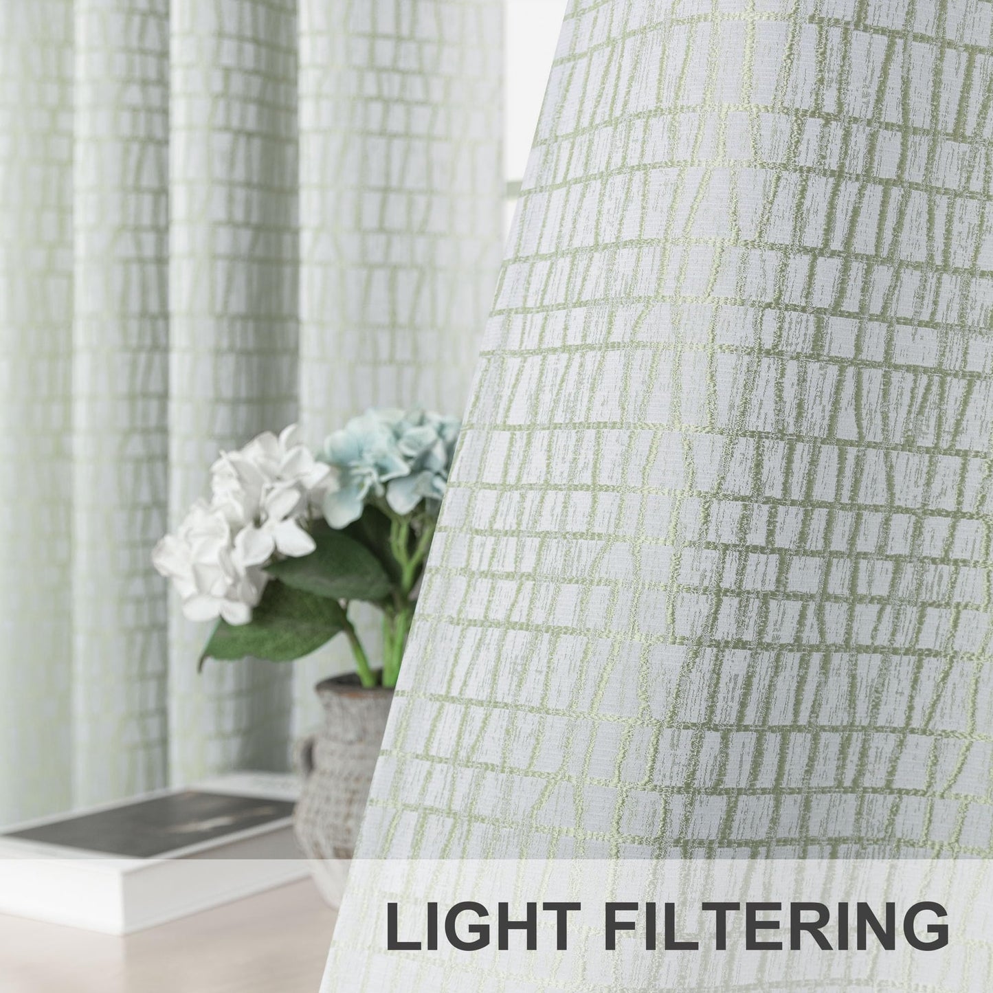 Sage Green Pattern Curtains for Living Room Bohemian 50% Blackout Room Darkening Printed Drapes Grommet Geometric Ethnic Buffalo Plaid Silk Textured Boho Curtains for Bedroom 84 Inches Long 2 Panels