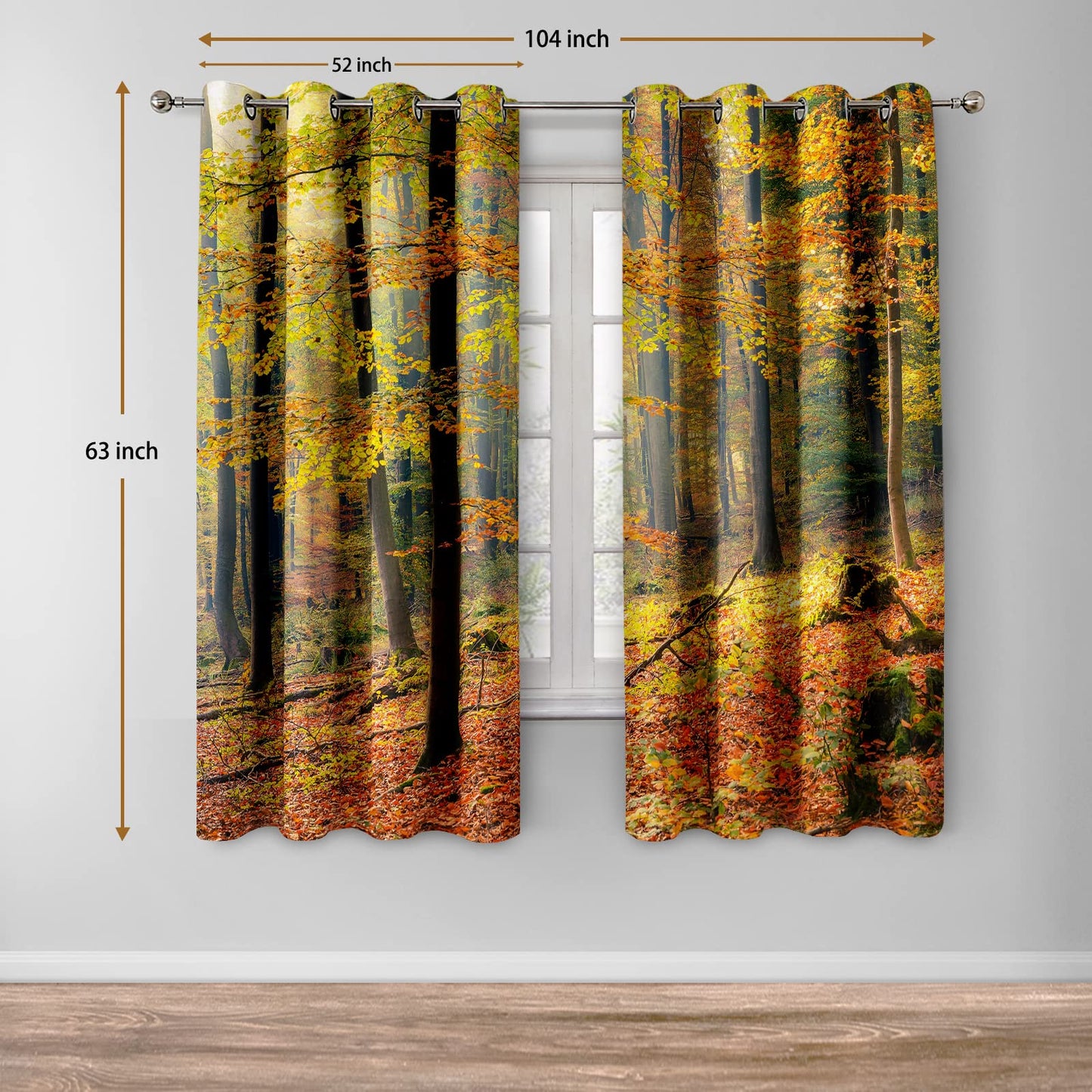 Jekeno Fall Tree Forest Blackout Curtains Jungle Autumn Tree Yellow Leaves Fall Nature Scenery Decor Home Bedroom Living Room Grommet Window Drapes 2 Panel Set, 52"x63"